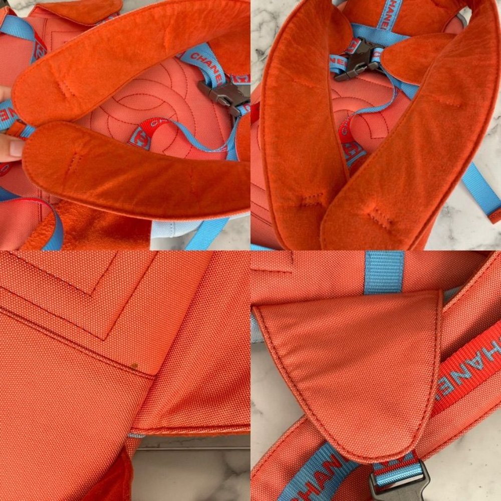 CHANEL Vintage 2002 Sport Blue & Coral Canvas Backpack - Picture 9 of 13